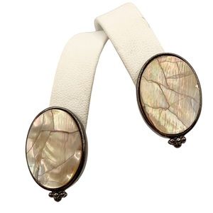 Liz Claiborne Victorian revival crackled mother of pearl clip on earrings